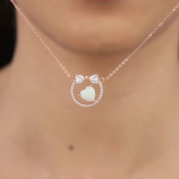 Rose Gold Bow Heart Necklace