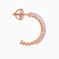 Rose Gold Braided J Hoop Lab Grown Diamond Earrings