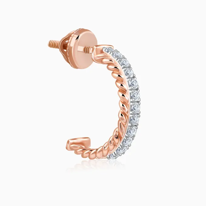 Rose Gold Braided J Hoop Lab Grown Diamond Earrings