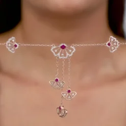 Rose Gold Brilliant Red Eyebright Trio Necklace