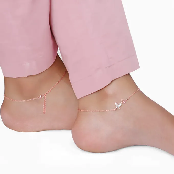 Rose Gold Butterfly Duo Anklet