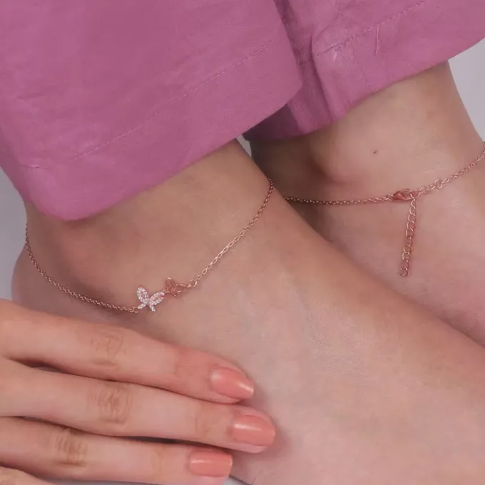 Rose Gold Butterfly Duo Anklet