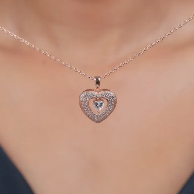Rose Gold Celeste Heart Pendant With Link Chain