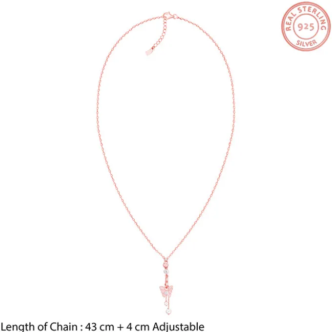 Rose Gold Charming Butterfly Pendant with Link Chain