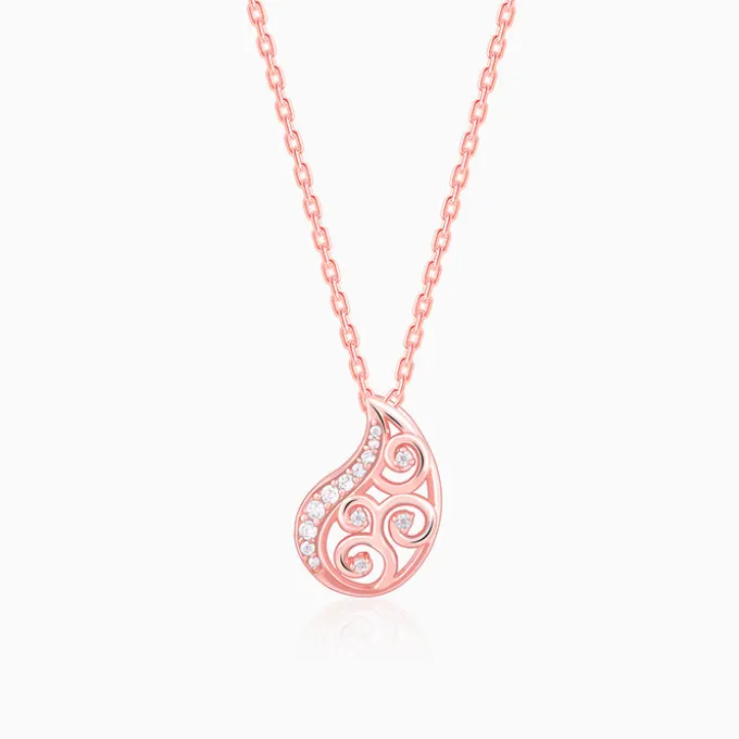 Rose Gold Charming Paisley Pendant With Link Chain