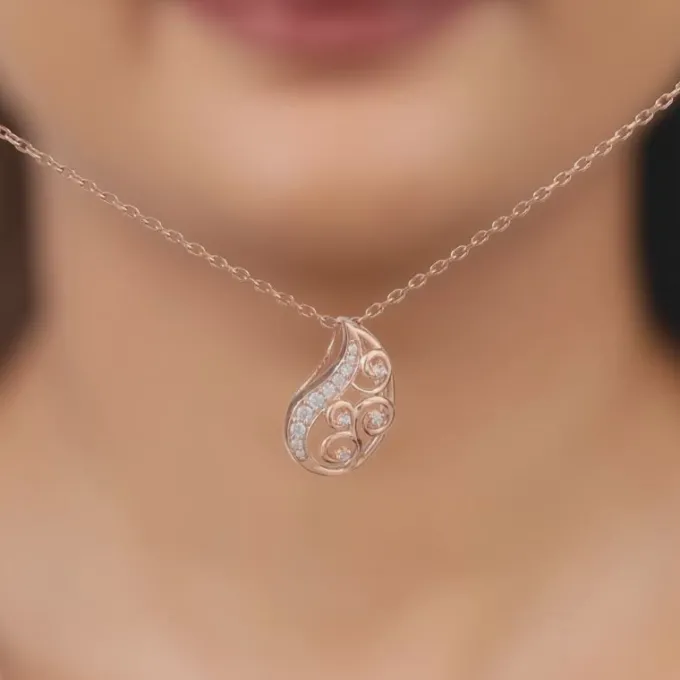 Rose Gold Charming Paisley Pendant With Link Chain