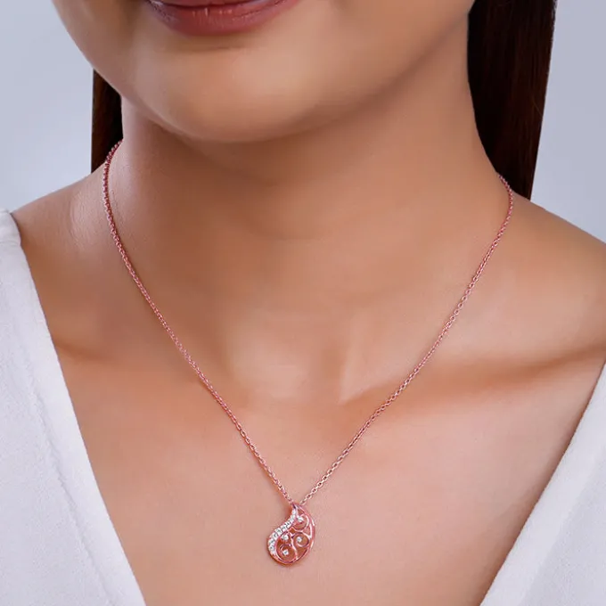Rose Gold Charming Paisley Pendant With Link Chain