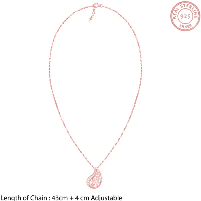Rose Gold Charming Paisley Pendant With Link Chain