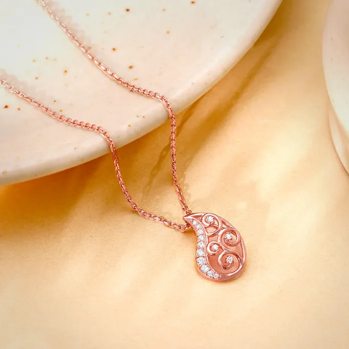 Rose Gold Charming Paisley Pendant With Link Chain