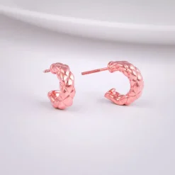 Rose Gold Chequred J Stud Earrings