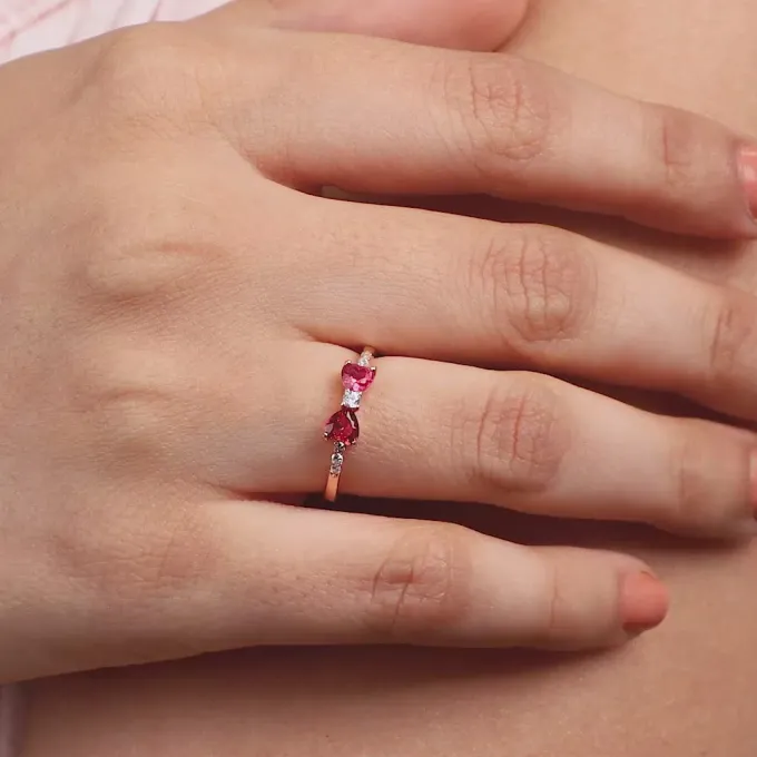 Rose Gold Cherry Bow Heart Ring