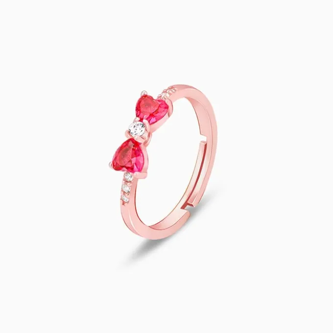 Rose Gold Cherry Bow Heart Ring