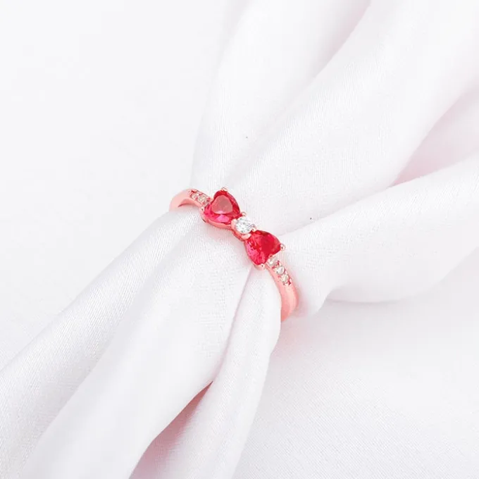 Rose Gold Cherry Bow Heart Ring