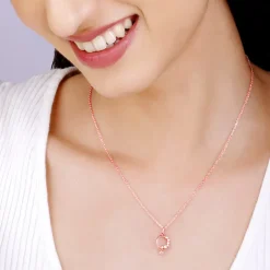 Rose Gold Circular Drop Pendant With Link Chain