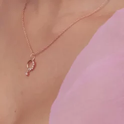 Rose Gold Circular Drop Pendant With Link Chain
