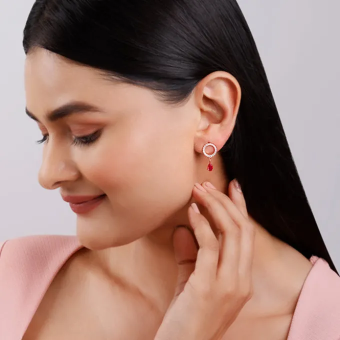 Rose Gold Circular Droplet Earrings