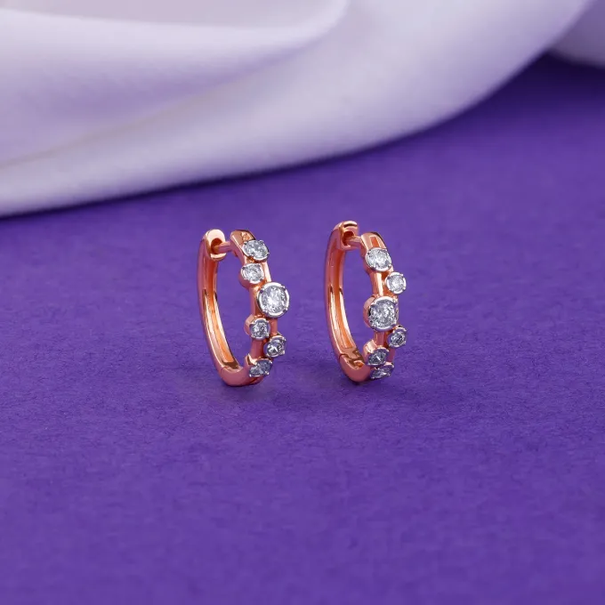 Rose Gold Classic Hoop Lab Grown Diamond Earrings