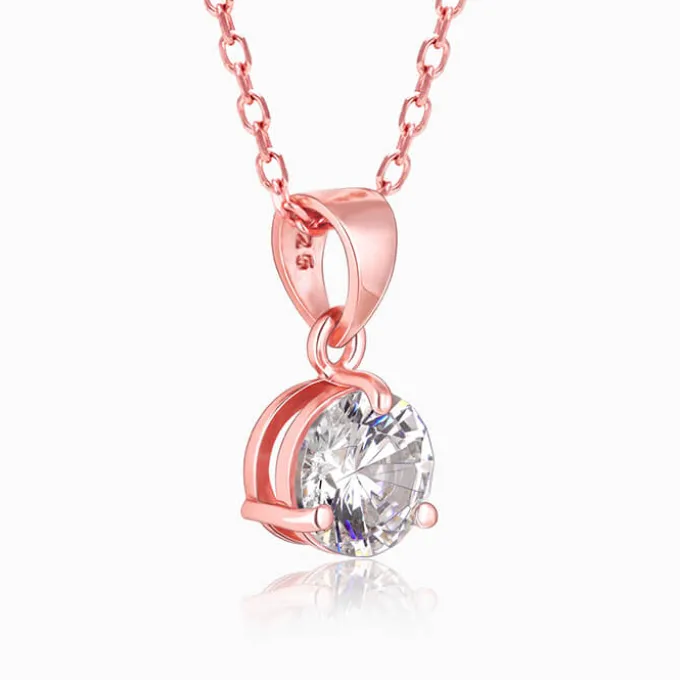 Rose Gold Classic Zircon Pendant with Link Chain