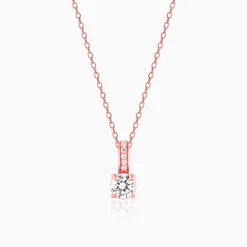 Rose Gold Classic Zircon Shine Pendant with Link Chain