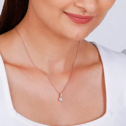 Rose Gold Classic Zircon Shine Pendant with Link Chain