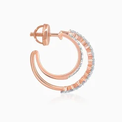 Rose Gold Crescent Moon Lab Grown Diamond Hoop Earrings