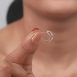 Rose Gold Crescent Moon Lab Grown Diamond Hoop Earrings
