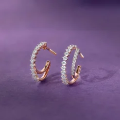 Rose Gold Crescent Moon Lab Grown Diamond Hoop Earrings