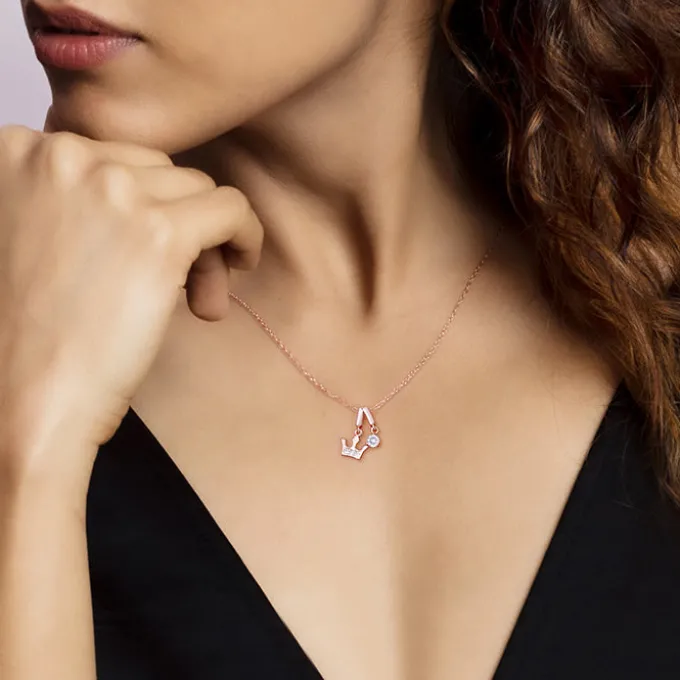 Rose Gold Crown Princess Pendant With Link Chain