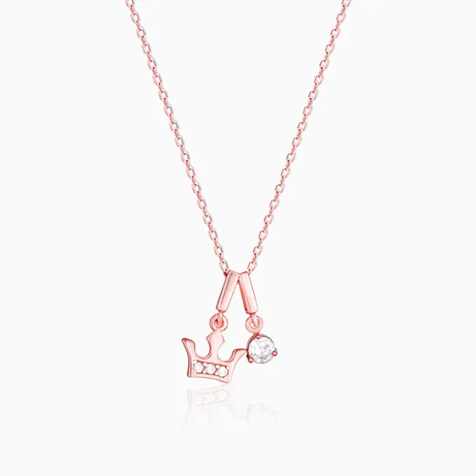 Rose Gold Crown Princess Pendant With Link Chain