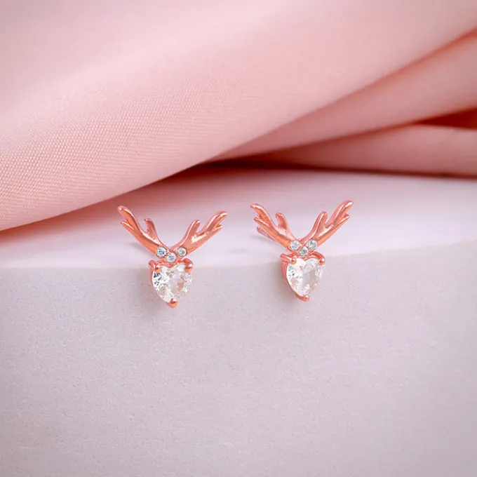 Rose Gold Deer Sparkle Earrings