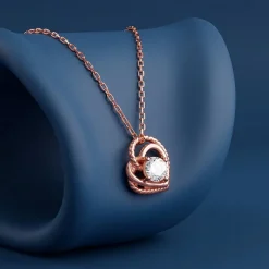 Rose Gold Double Heart Solitaire Pendant with Link Chain