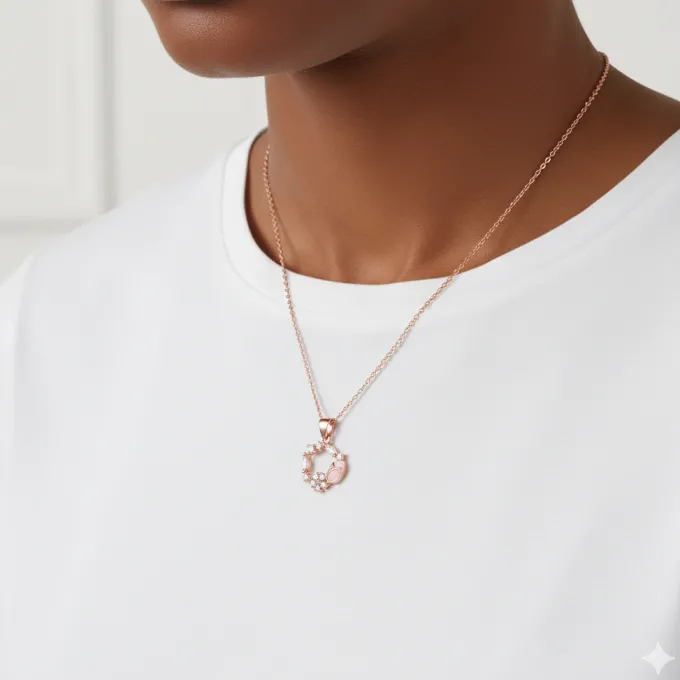 Rose Gold Drop Wreath Pendant With Link Chain