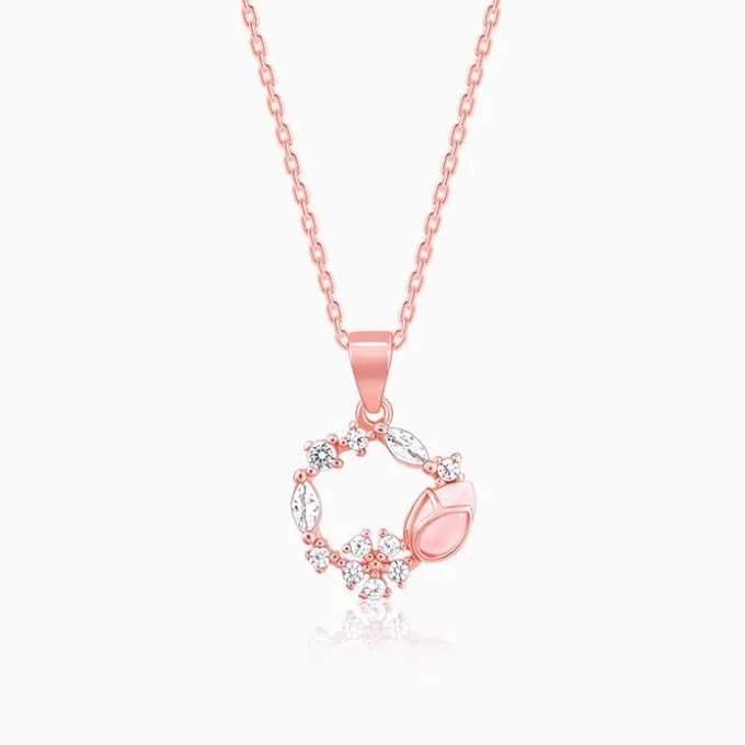 Rose Gold Drop Wreath Pendant With Link Chain