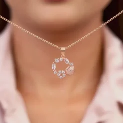 Rose Gold Drop Wreath Pendant With Link Chain