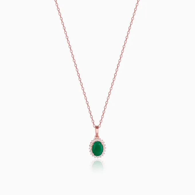 Rose Gold Evergreen Halo Pendant With Link Chain