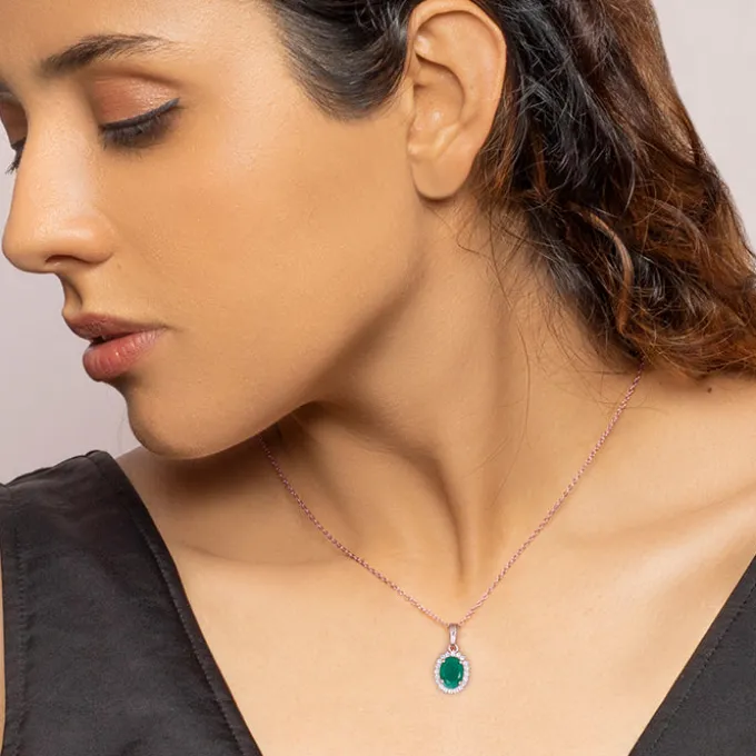 Rose Gold Evergreen Halo Pendant With Link Chain