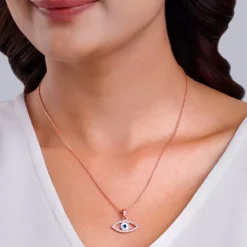 Rose Gold Evil Eye Pendant wiith Link Chain