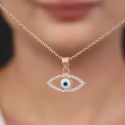 Rose Gold Evil Eye Pendant wiith Link Chain