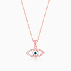 Rose Gold Evil Eye Pendant wiith Link Chain