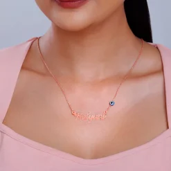 Rose Gold Evil Eye Personalised Name Necklace