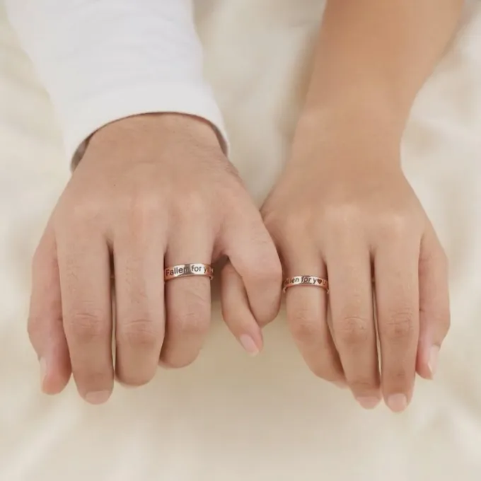 Rose Gold Fallen For You Couple Rings