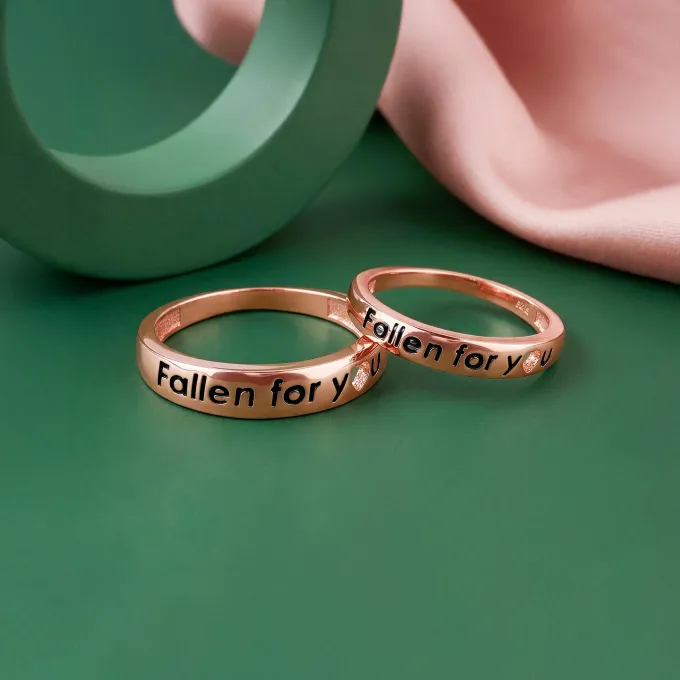 Rose Gold Fallen For You Couple Rings