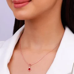 Rose Gold Falling Dew in Red Pendant With Link Chain