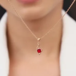 Rose Gold Falling Dew in Red Pendant With Link Chain