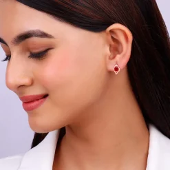 Rose Gold Falling Dew in Red Earrings