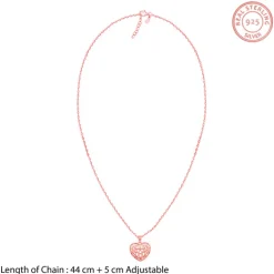 Rose Gold Filigree Heart Pendant with Link Chain