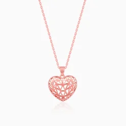 Rose Gold Filigree Heart Pendant with Link Chain