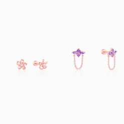 Rose Gold Floral Ear Piercings Set