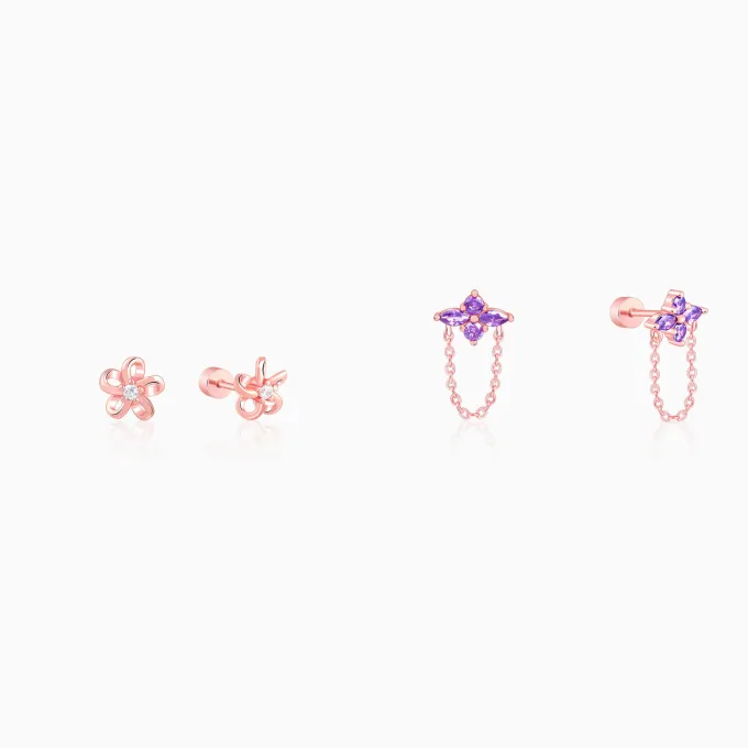Rose Gold Floral Ear Piercings Set