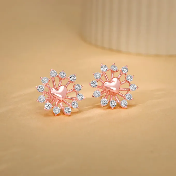 Rose Gold Floral Grace Heart Studs